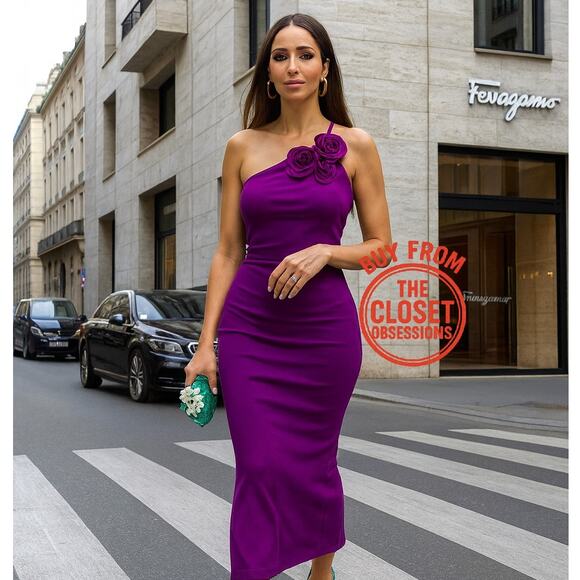 MANGO Blogger Fave Asymmetric Midi Dress 💜✨ NWT - Picture 7 of 16